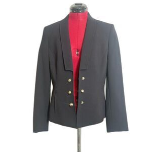 NWT Tahari ASL Double-Breasted Blazer Woman Size 8 Dark Navy Hook & Eye Closure